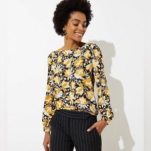 Loft Yellow & Black Floral Long Sleeve Blouse